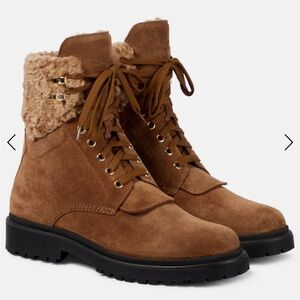 Moncler Patty Tan Suede Boots with Shearling Trim size 41 US 10